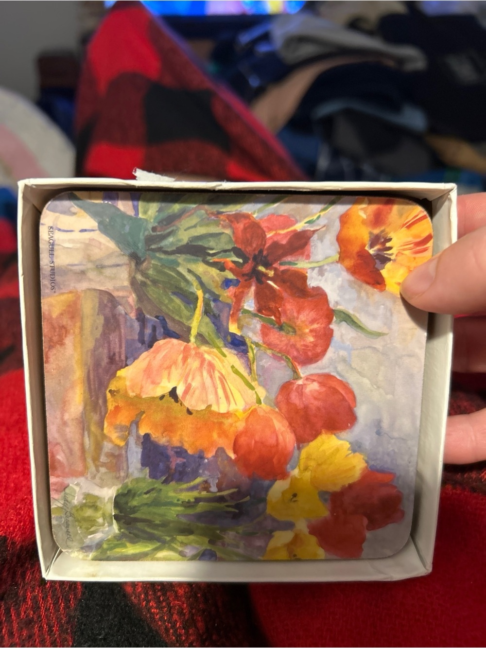 Pimpernel Navy and Cream Box with Seagull coasters